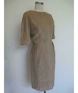 Vintage 50s 60s Nat Turoff Sheath Dress XS 2 Gold Metallic Wiggle Bombshell - £39.86 GBP