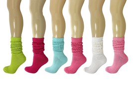 Cotton Slouch Socks Colorful 6 Pairs Shoe Size 5 to 10 Made in USA - £25.87 GBP