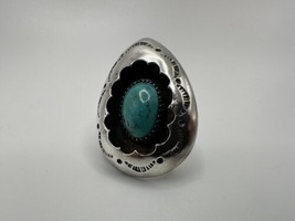 Vintage Sterling Silver Turquoise Egg Shadow Box Navajo Ring Size 6.75 - £75.20 GBP