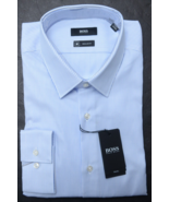 HUGO BOSS Uomo Eliott Viaggio Fresco Regular Fit Blu a Righe Camicia 38 15 - $64.14