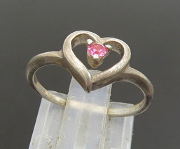 925 Silver - Vintage Dainty Open Love Heart Tourmaline Ring Sz 6 - RG25284 - £20.31 GBP