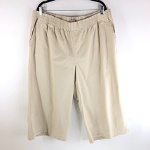 Woman Within Khaki Crop Pants Pull On Wide Leg Stretch Pockets Beige Size 26W - £11.58 GBP