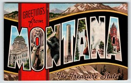 Greetings From Montana Postcard Large Big Letter City Curt Teich Unused Kropp - £7.32 GBP