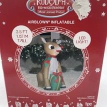 3.5 Ft Tall Led Rudolph The Red Nosed Reindeer Scarf Inflatable By Gemmy - £34.95 GBP