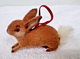 Vintage Wagner Flocked Fuzzy Bunny Rabbit Ornament Label West Germany 3"... - $19.80