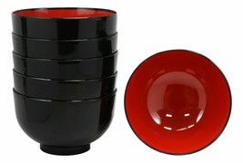 Made In Japan Black Red Lacquer Copolymer Plastic Large Ramen Bowl 38oz Set of 6 - £20.09 GBP