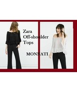 ZARA BLACK BOAT NECK OFF SHOULDERS BLOUSE RUFFLE SWING COLD M - €12,58 EUR