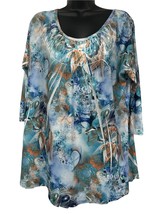 Simply Irresistible Tunic Top Sublimation Blue Orange 3/4 Sleeve Size 1XL - £10.29 GBP