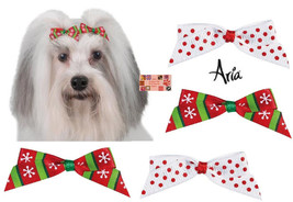 48 -Christmas Holiday Dog Barrette Bow&quot;Candy Cane&quot;Snowflake Grooming Hair Ribbon - £24.08 GBP