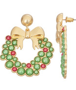 NEW Christmas Holiday Celebrate Together Gold Bow Wreath Dangle Earrings - £11.64 GBP