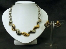 Vtg Signed Necklace Earrings Set Bicolor Gold Silver Tn FREE SHIP Park Lane - £23.58 GBP