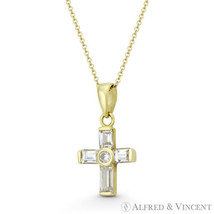 Christian Catholic Cross 5-Stone CZ Crystal 18mmx10mm Pendant in 14k Yellow Gold - £61.50 GBP+