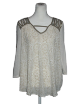 Gimmicks By BKE 3/4 Sleeve V-neck Shirt Boho Top Ivory Tan Size Small S - £17.94 GBP