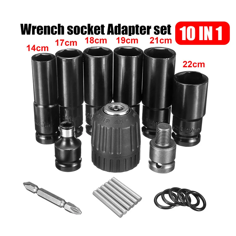 10pcs Electric Impact Wrench Hexs Socket Head Set Kit Drill Chuck Drive Adapter  - £229.65 GBP