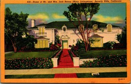 Home of Jack Benny &amp; Mary Livingston Beverly Hills CA UNP Linen Postcard D12 - £3.11 GBP
