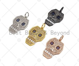 CZ Micro Pave Hollow Out Blue Eye Skull Shape Pendant/Charm, Bracelet Necklace - $6.50