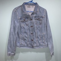 LL Bean Jean Jacket Womens Medium Blue Denim Trucker Flex Button Up Light Wash - £22.41 GBP