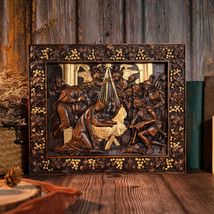 Nativity Scene Wood Carved Plaque, Natural Beech Solid Wood Religious Gift - £55.94 GBP+