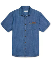 Caterpillar Men&#39;s Foundation Short-Sleeve Denim Shirt in Stone Blue-Large - £23.92 GBP