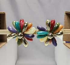 Vintage Firework Starburst Flower Statement Clip-on Earrings Multicolor ... - £29.55 GBP
