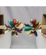 Vintage Firework Starburst Flower Statement Clip-on Earrings Multicolor ... - £29.42 GBP