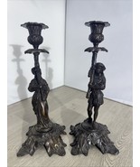 Vintage Victorian Figural Bronze Candle Holders - Set of 2 Man And Woman  - $108.53 CAD