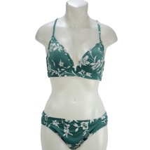 SHADE &amp; SHORE Women&#39;s Swimsuit Teal White Floral Bikini Size 34B Top/L B... - £17.58 GBP