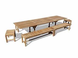 Windsor&#39;s Grade A Teak 138&quot; x 39&quot; (11 1/2 Feet Long) Rect Ext Table w 6 Benches - £4,976.03 GBP