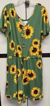 NWT LuLaRoe Medium Green &amp; Sunflowers Xanthe Romper W/Pockets Drawstring UNICORN - £47.01 GBP