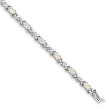 Sterling Silver Lab Created Opal &amp; CZ Bracelet 7&quot; - £77.04 GBP