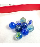 Vintage Marbles Blue &amp; Clear Glass Cat&#39;s Eye Floater Marble LOT of 9 - £14.99 GBP