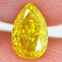 Pear Shape Diamond Fancy Yellow Color Real Loose VS2 Natural Enhanced 0.51 Carat - £443.64 GBP