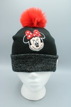 Disney Minnie Mouse Girls Winter Black Hat Red Pom Heart Design Acrylic Knit - $7.91