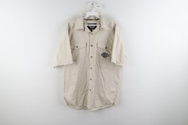 Vtg Harley Davidson Mens Medium Spell Out Double Pocket Mechanic Button Shirt - £29.70 GBP