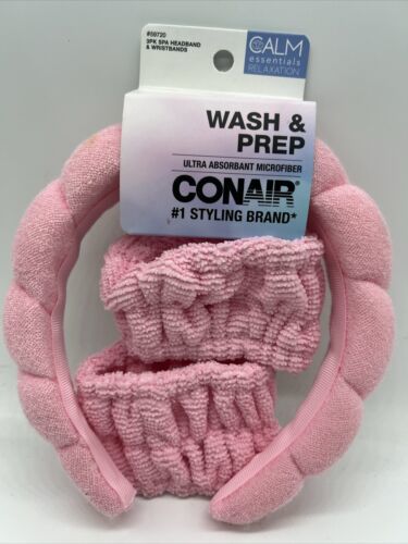 Conair Wash &amp; Prep Head Wrap Spa Headband &amp; Wristbands Absorbent Microfi... - $6.29
