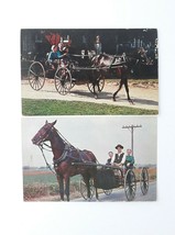 Vintage Pennsylvania Dutch Amish Horse Buggy Ride 2 Postcards Unposted - £6.11 GBP