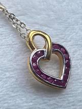 Vintage 9k solid gold heart pendant with gemstone ruby Sterling silver chain nec - £149.87 GBP