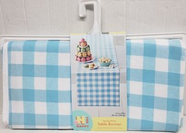 1 Fabric Outdoor Table Runner (14&quot;x90&quot;) SPRING PLAID LIGHT BLUE &amp; WHITE,... - £19.70 GBP