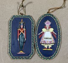 Russian Toy Soldier &amp; Doll Nutcracker Embossed Hand Painted Ornaments 4¼... - $9.89