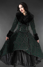 Women&#39;s Green Brocade Gothic Victorian Winter Long Corset-Back Evil Quee... - £134.60 GBP