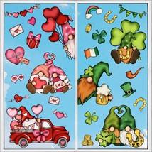 Valentines Day Decor Window Clings Set, 8 Sheets Large Cute Gnome Heart Truck Sh - £11.73 GBP