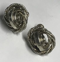 Vintage Costume Earrings Silver tone Knot Clipon/Screwback Estate Jewelry - £11.85 GBP