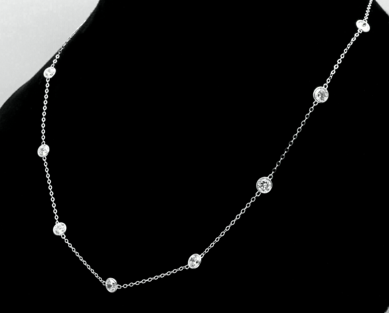 Moissanita Bisel Set Estación Collar 2Ct Corte Redondo 14k Blanco Oro Plata - $78.49