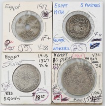 Égyptien Pièce de Monnaie Égypte 1911 10 Qirsh 1917 5 Piastres 5 10 Mill... - $93.65