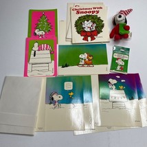 Vintage Peanuts Snoopy Christmas Cards Gift Tag Stickers Plush Set - £19.60 GBP