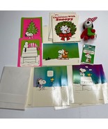 Vintage Peanuts Snoopy Christmas Cards Gift Tag Stickers Plush Set - £19.74 GBP