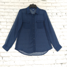 Old Navy Blouse Womens Small Blue Printed Long Sleeve Sheer Button Up Top - £13.96 GBP