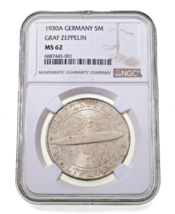 1930 Germany 5 Mark Graf Zeppelin Flight Graded by NGC as MS-62, KM 68 - $700.91