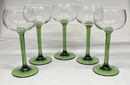 5 Luminarc France Vin du Rhin Green Stemmed Wine Glasses Vintage 4oz - $24.50