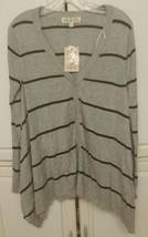FLASH SALE》New Ladies Gray Black Striped Button Front Cardigan Knit Swea... - $14.84